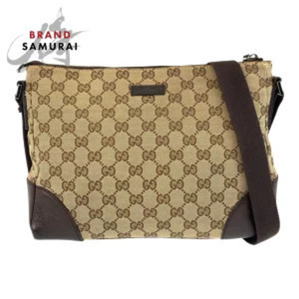 Gucci beige brown GG canvas leather shoulder bag messenger